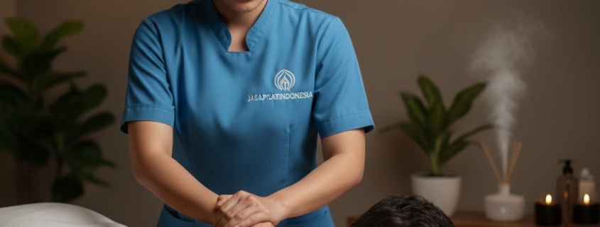 "terapis pijat panggilan purwokerto sedang memijat laki-laki"